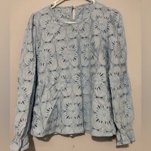 Chic Light Blue Floral Women's Blouse